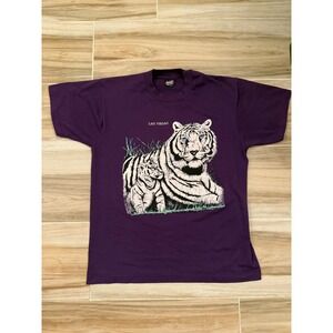 Vintage Fruit of the Loom White Tiger Las Vegas T-Shirt Purple Large USA 90s